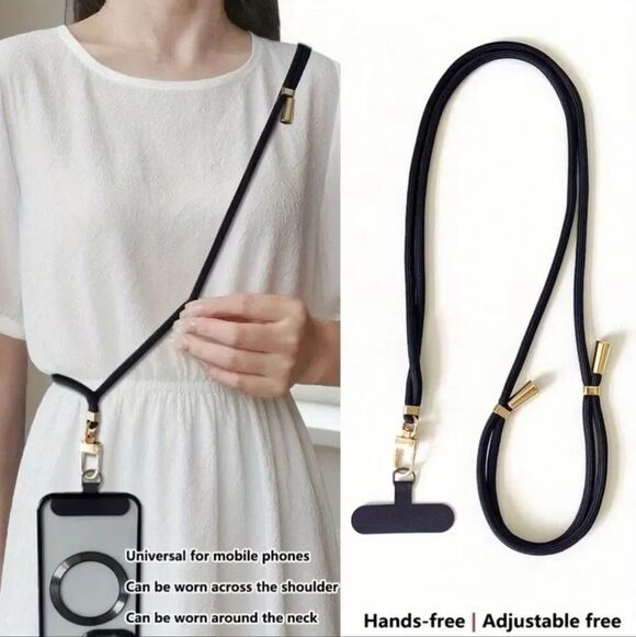 Luxury Boutique Accessories - Universal Phone Lanyard Neck Strap With Tether Tab Adjustable Black NWOT
